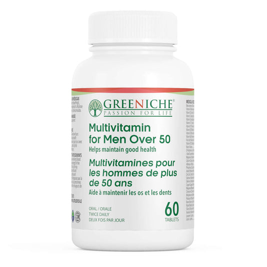 Multivitamin for Men Over 50 - Greeniche bottle with 60 tablets for supporting health.