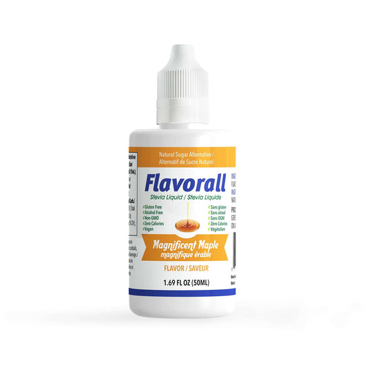 Flavorall Magnificent Maple Sugar Free Sweetener – Liquid Drops 50 ml bottle with maple syrup flavor.