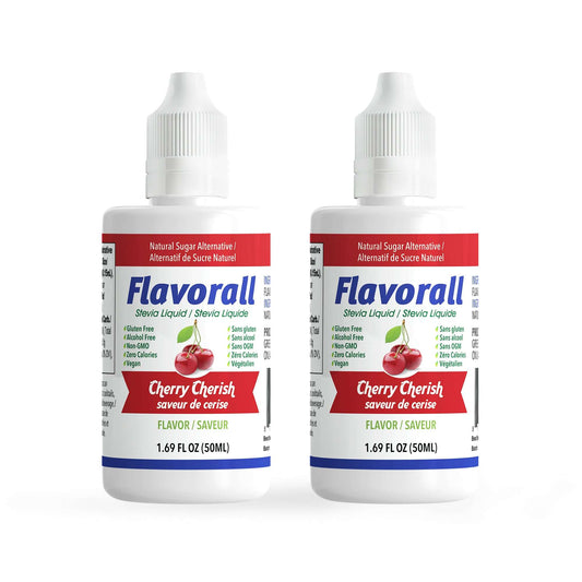 Flavorall Cherry Cherrish sugar free sweetener bottles, ideal for desserts and drinks, gluten-free and all-natural.