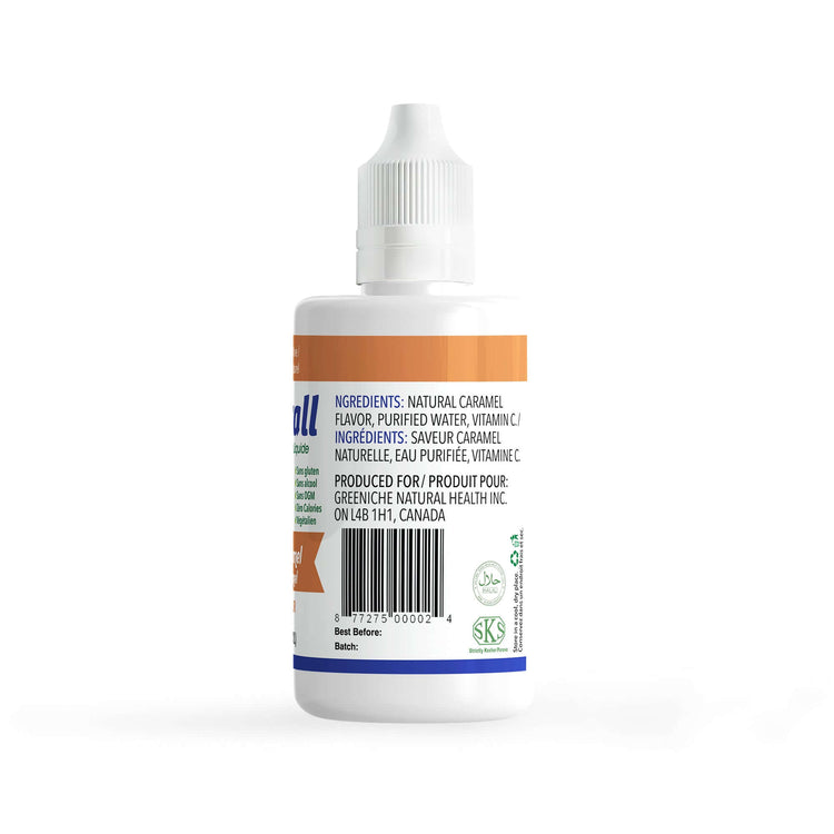 Flavorall Creamy Caramel Sugar Free Sweetener liquid drops 50ml bottle ingredients and nutrition information.