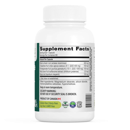 Menopause Support supplement facts for Halal Certified herbal capsules.