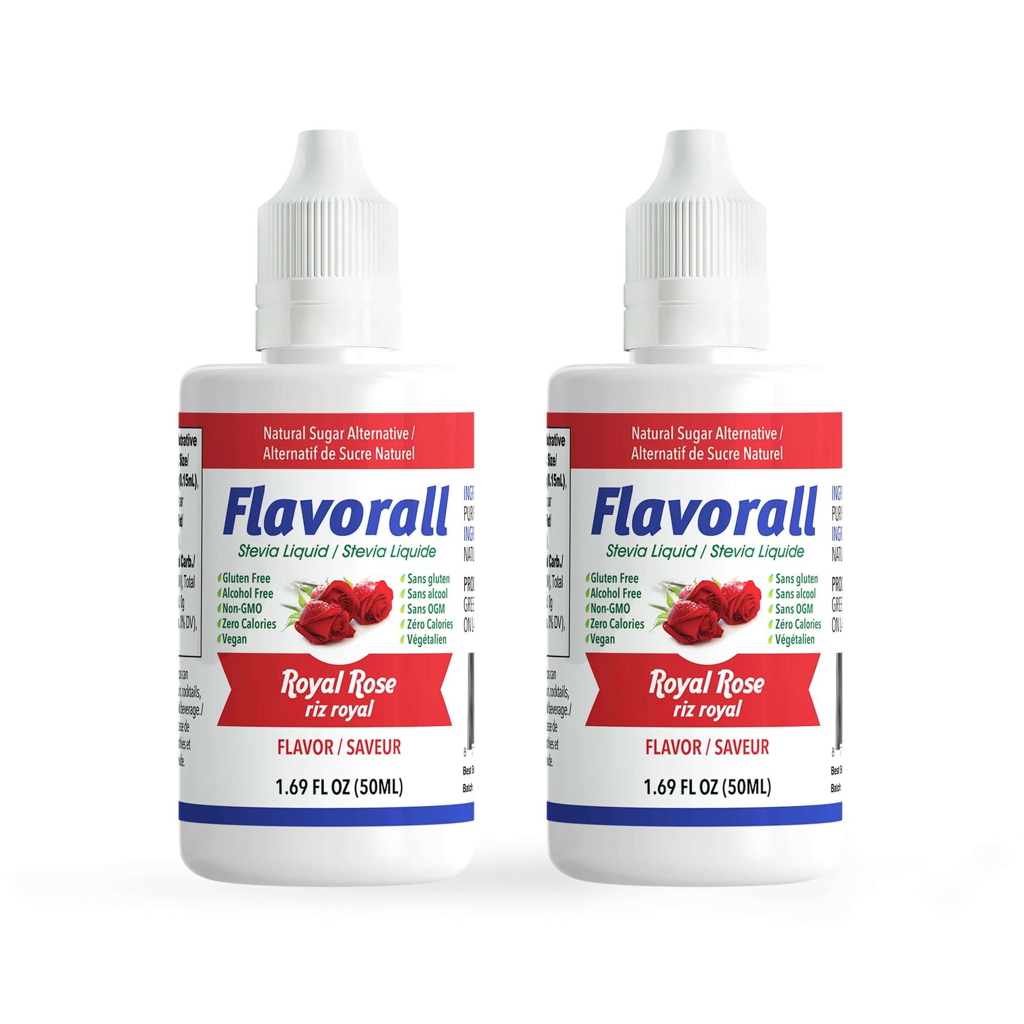 Flavorall Royal Rose Sugar Free Sweetener liquid drops bottles (50 ml) for a delicate floral sweetness.